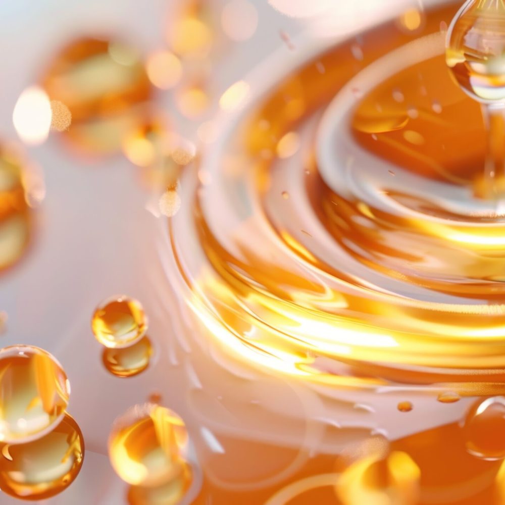 a drop of orange yellow serum for cosmetics. AI generated