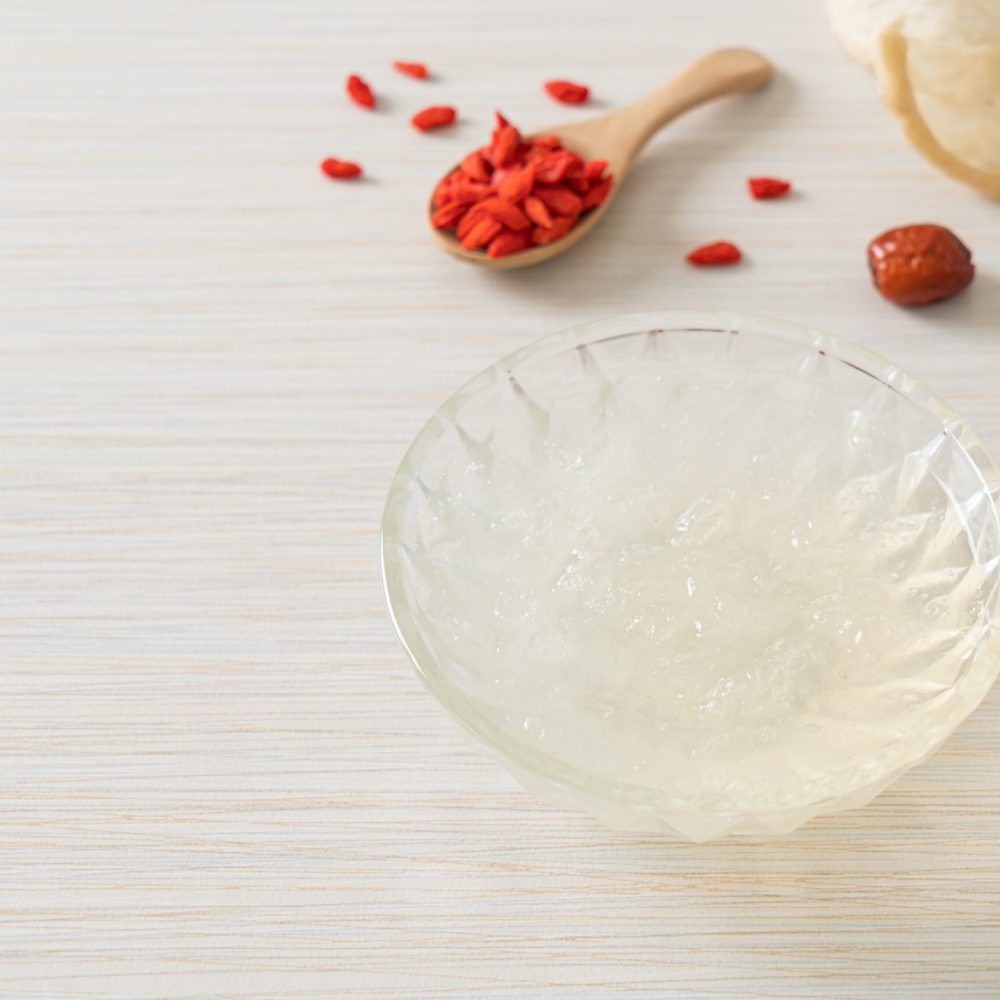 Edible bird's nest soup in glass bowl - Healthy food style